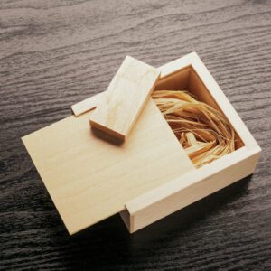 wooden box with matching usb flash drive