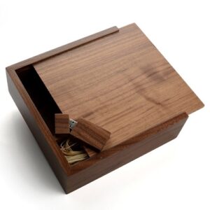 Wooden 2.0 USB Flash Drive - Inserted into a Matching Photo Box with Raffia grass inside. Holds 4x6 Photographs-0
